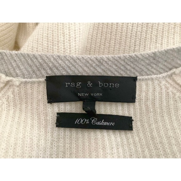 Rag & Bone Women's Cream Gray Cashmere Varsity Sweater Neutral Quiet Luxury Soft - Picture 7 of 11